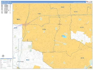 Monterey Park, CA Business Reference style ZIP Code wall map