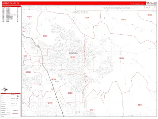 Moreno Valley, CA RedLine style ZIP Code wall map
