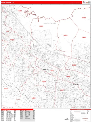 Mountain View, CA RedLine style ZIP Code wall map