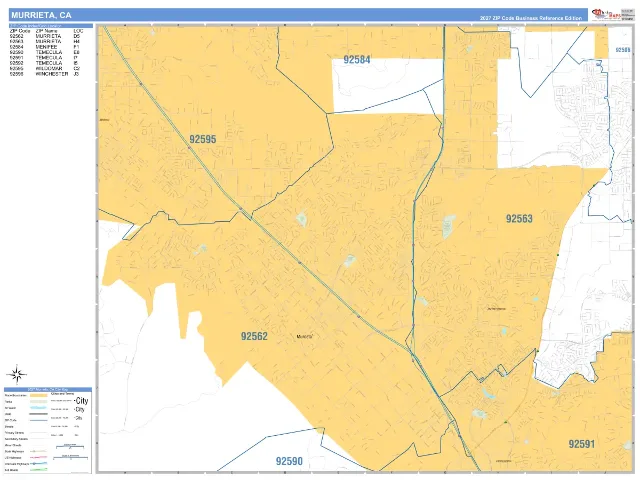 Murrieta, CA ZIP Code Wall Map, Business Reference style