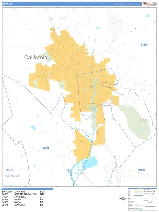 Napa, CA Business Reference style ZIP Code wall map