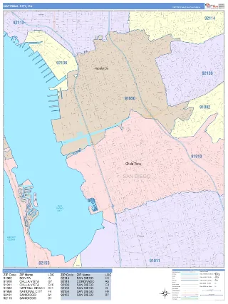 National City, CA ColorCast style ZIP Code wall map