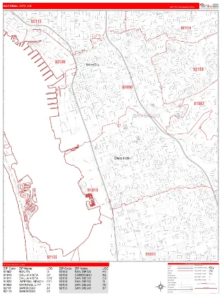 National City, CA RedLine style ZIP Code wall map