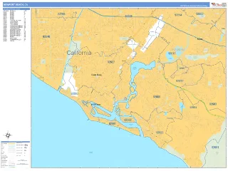 Newport Beach, CA Business Reference style ZIP Code wall map