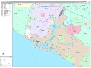 Newport Beach, CA Classic style ZIP Code wall map