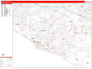 Newport Beach, CA RedLine style ZIP Code wall map