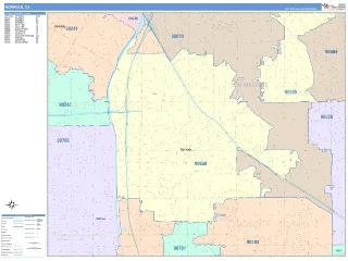 Norwalk, CA ColorCast style ZIP Code wall map