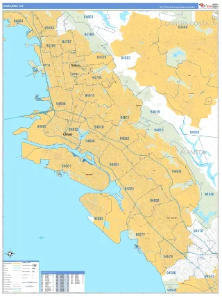 Oakland, CA Business Reference style ZIP Code wall map