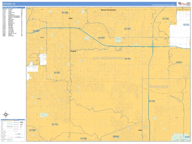 Ontario, CA ZIP Code Wall Map, Business Reference style