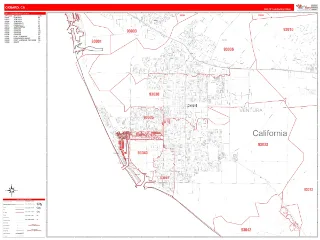 Oxnard, CA RedLine style ZIP Code wall map