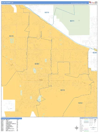 Palm Desert, CA Business Reference style ZIP Code wall map