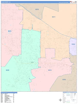 Palm Desert, CA ColorCast style ZIP Code wall map
