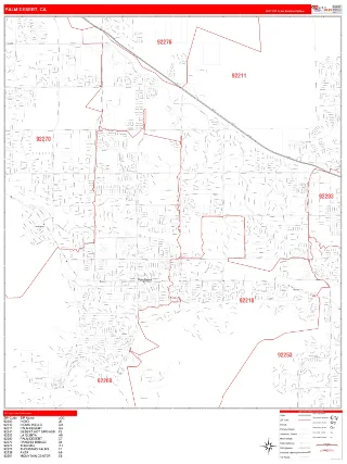Palm Desert, CA RedLine style ZIP Code wall map