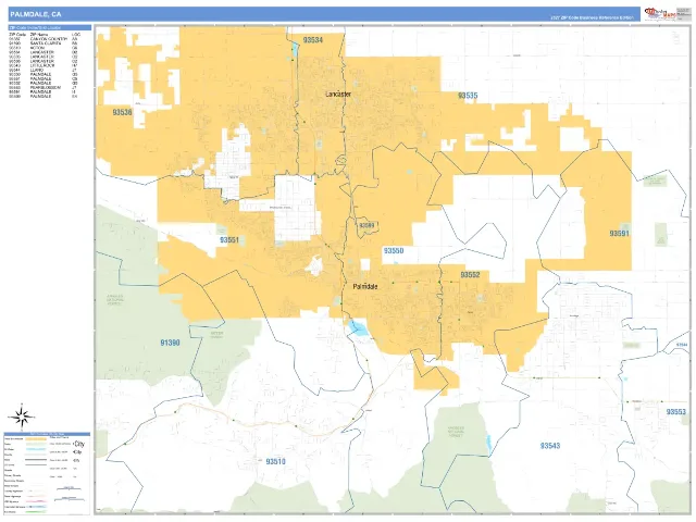 Palmdale, CA ZIP Code Wall Map, Business Reference style