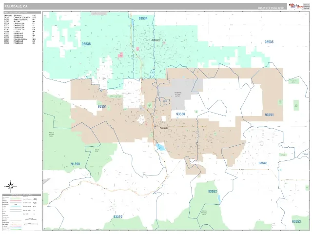 Palmdale, CA ZIP Code Wall Map, Classic style