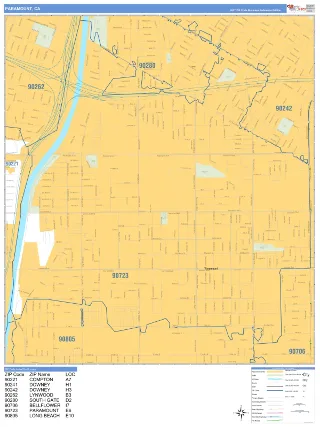Paramount, CA Business Reference style ZIP Code wall map