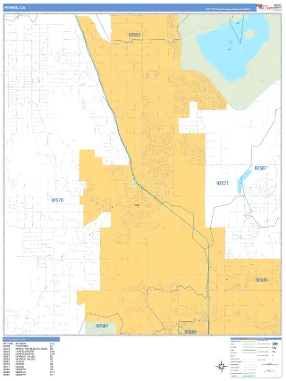 Perris, CA Business Reference style ZIP Code wall map