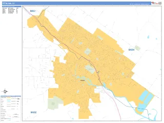 Petaluma, CA Business Reference style ZIP Code wall map