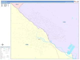 Petaluma, CA ColorCast style ZIP Code wall map