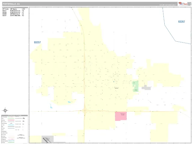 Porterville, CA ZIP Code Wall Map, Classic style