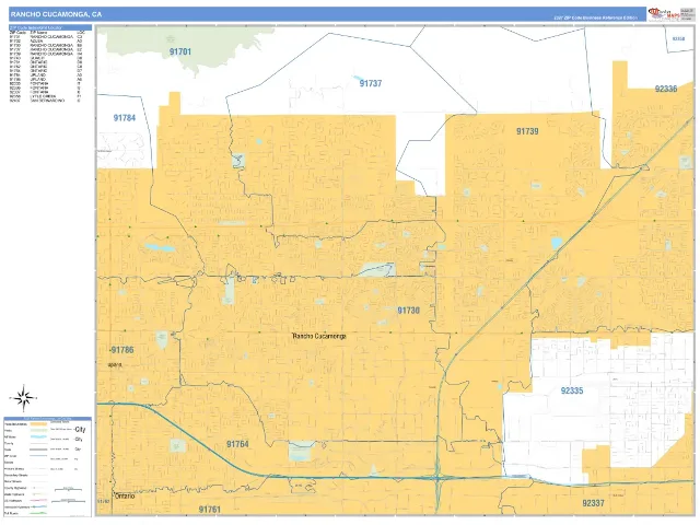 Rancho Cucamonga, CA ZIP Code Wall Map, Business Reference style