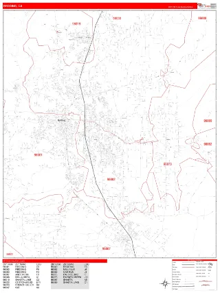 Redding, CA RedLine style ZIP Code wall map