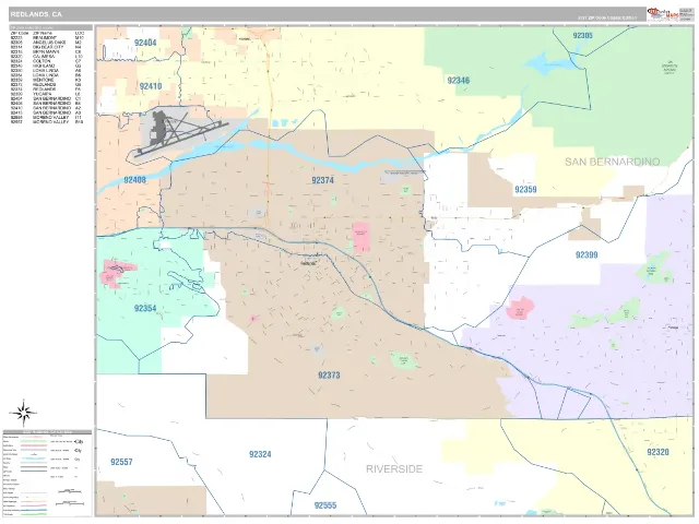 Redlands, CA ZIP Code Wall Map, Classic style