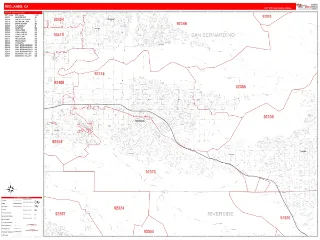 Redlands, CA RedLine style ZIP Code wall map
