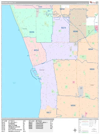 Redondo Beach, CA Classic style ZIP Code wall map