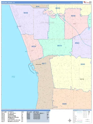 Redondo Beach, CA ColorCast style ZIP Code wall map