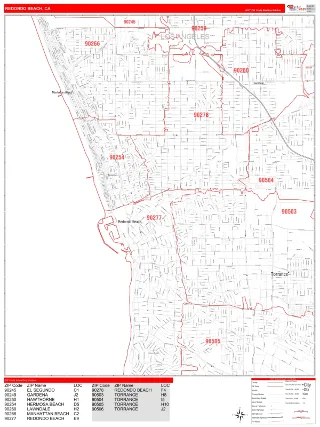 Redondo Beach, CA RedLine style ZIP Code wall map