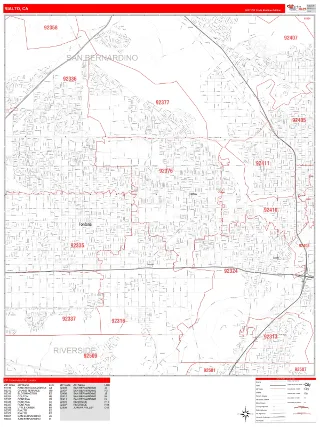 Rialto, CA RedLine style ZIP Code wall map