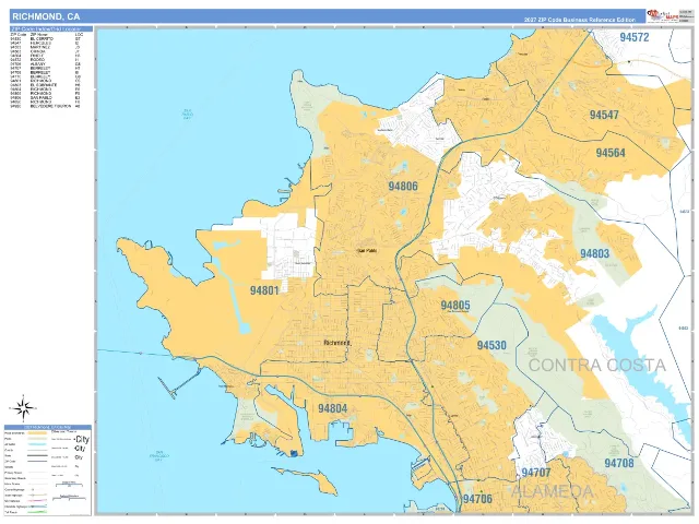 Richmond, CA ZIP Code Wall Map, Business Reference style