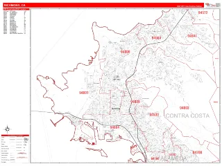 Richmond, CA RedLine style ZIP Code wall map