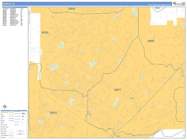 Rocklin, CA ZIP Code Wall Map, Business Reference style