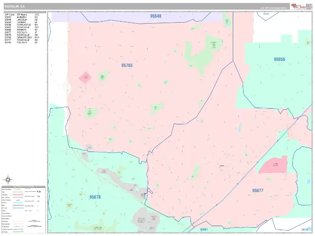 Rocklin, CA ZIP Code Wall Map, Classic style
