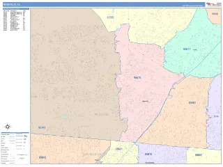 Roseville, CA ColorCast style ZIP Code wall map