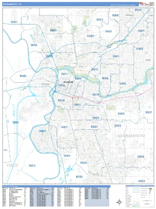 Sacramento, CA Business Reference style ZIP Code wall map