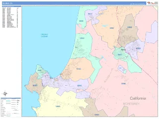 Salinas, CA ColorCast style ZIP Code wall map