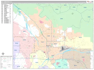 San Bernardino, CA Classic style ZIP Code wall map