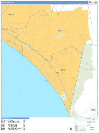 San Clemente, CA Business Reference style ZIP Code wall map