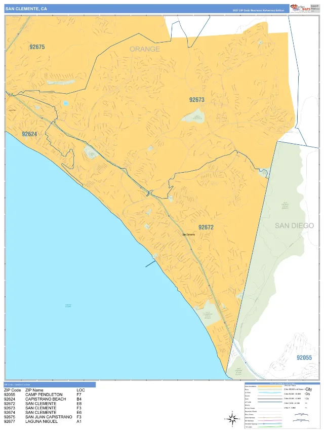 San Clemente, CA ZIP Code Wall Map, Business Reference style