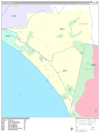 San Clemente, CA Classic style ZIP Code wall map