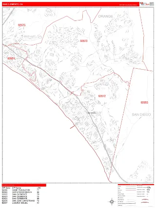 San Clemente, CA RedLine style ZIP Code wall map