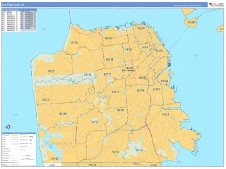 San Francisco, CA Business Reference style ZIP Code wall map