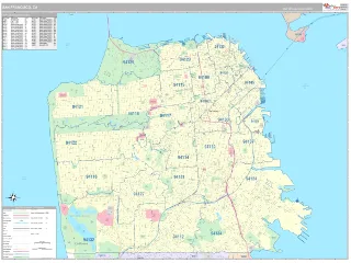 San Francisco, CA Classic style ZIP Code wall map