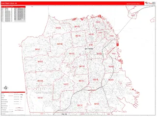 San Francisco, CA RedLine style ZIP Code wall map