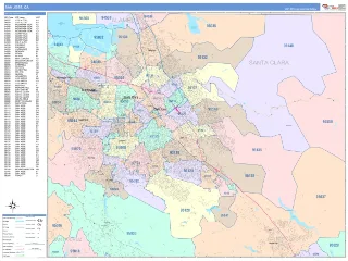 San Jose, CA ColorCast style ZIP Code wall map