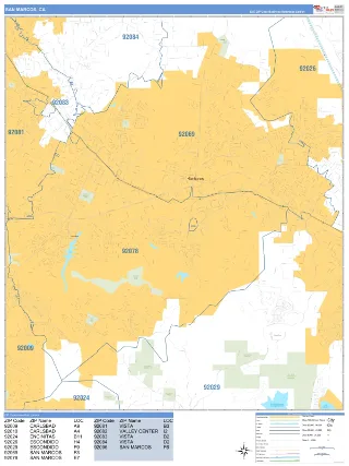 San Marcos, CA Business Reference style ZIP Code wall map