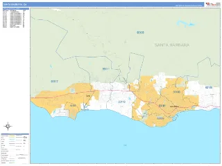 Santa Barbara, CA Business Reference style ZIP Code wall map
